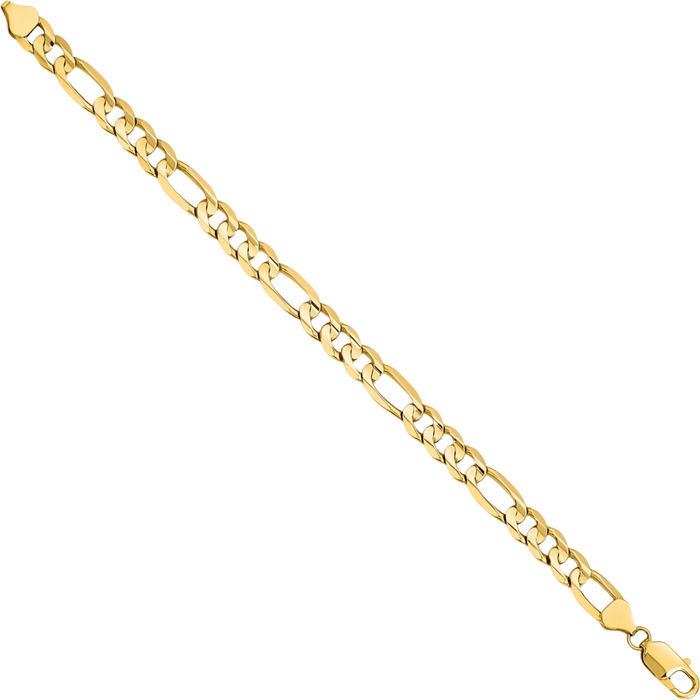 14K Solid Yellow Gold 6mm Concave Figaro Link Chain Bracelet