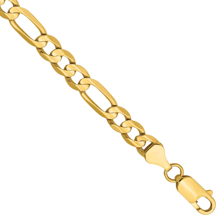 14K Solid Yellow Gold 6mm Concave Figaro Link Chain Bracelet