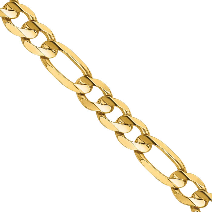 14K Solid Yellow Gold 6mm Concave Figaro Link Chain Necklace