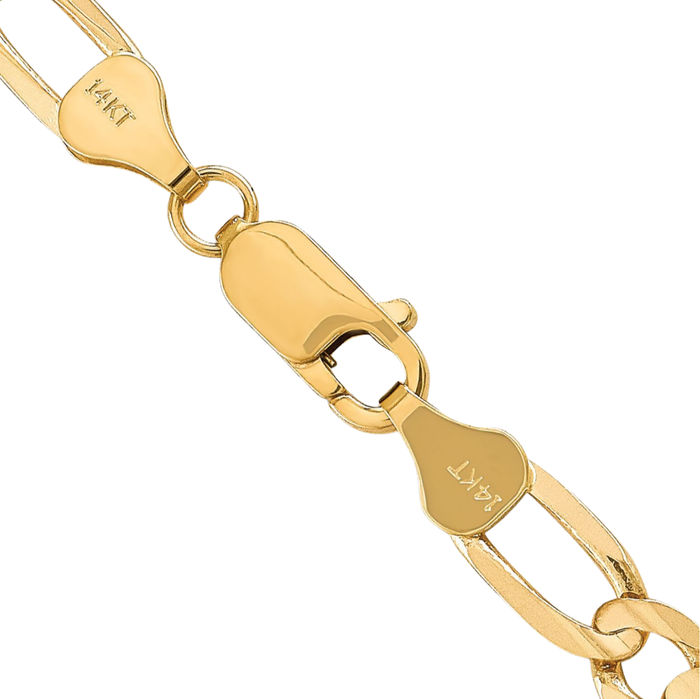 14K Solid Yellow Gold 6mm Concave Figaro Link Chain Necklace