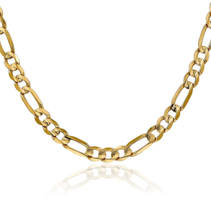 14K Solid Yellow Gold 6mm Concave Figaro Link Chain Necklace