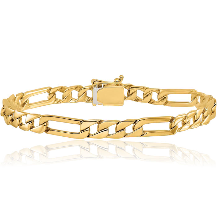 14K Solid Yellow Gold 6mm Figaro Box Link Chain Bracelet