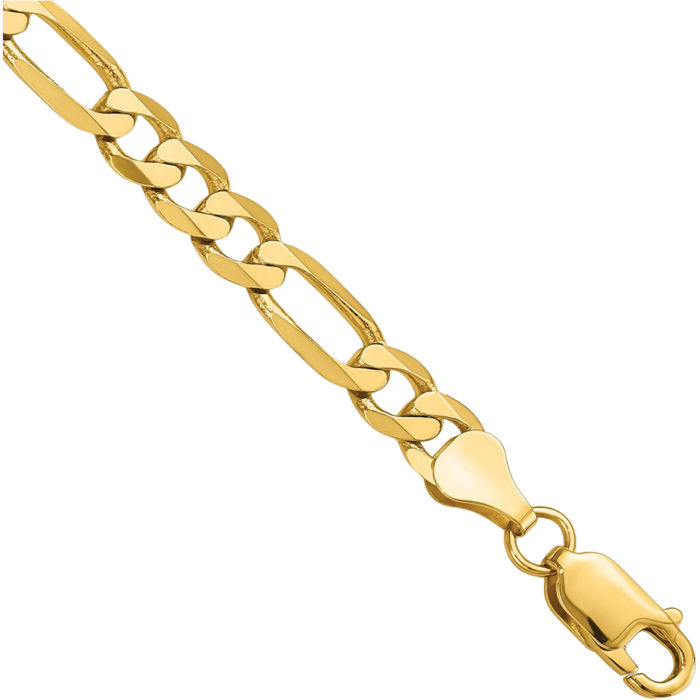 14K Solid Yellow Gold 6mm Figaro Link Chain Bracelet