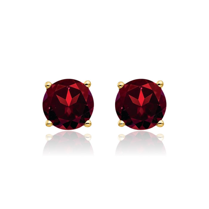 14K Solid Yellow Gold 6mm Red Garnet Studs Gemstone Solitaire Earrings January Birthstone Jewelry