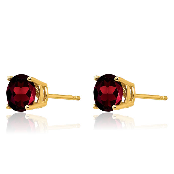 14K Solid Yellow Gold 6mm Red Garnet Studs Gemstone Solitaire Earrings January Birthstone Jewelry