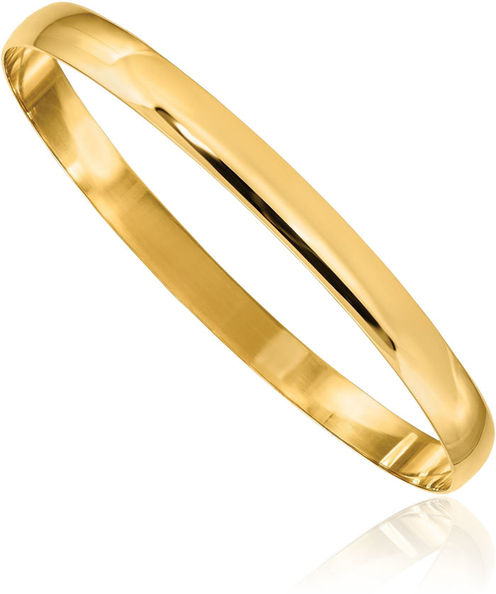 14K Solid Yellow Gold 6mm Half Round Slip On Bangle Bracelet