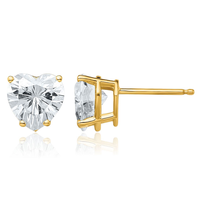 14K Solid Yellow Gold 6mm Heart Moissanite Stud Earrings