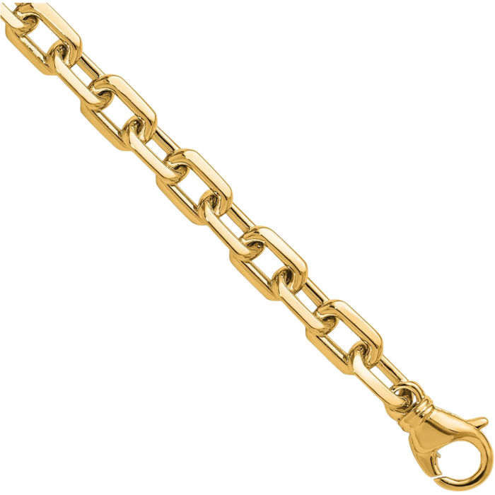 14K Solid Yellow Gold 6mm Knife Edge Cable Rolo Link Chain Bracelet