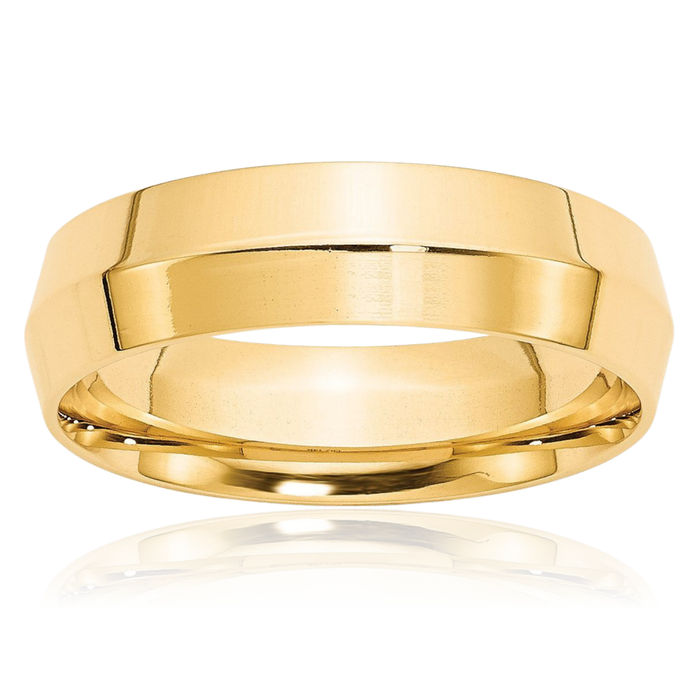 14K Solid Yellow Gold 6mm Knife Edge Comfort Fit Plain Classic Wedding Band Ring