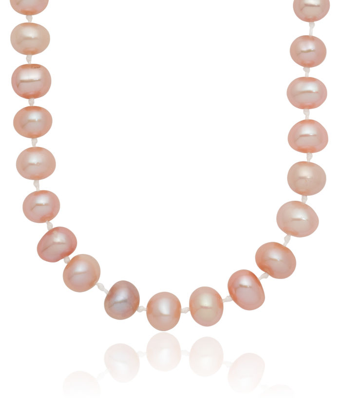 14K Solid Yellow Gold 6mm Pink Near Round Freshwater Cultured Pearl Necklace Chain