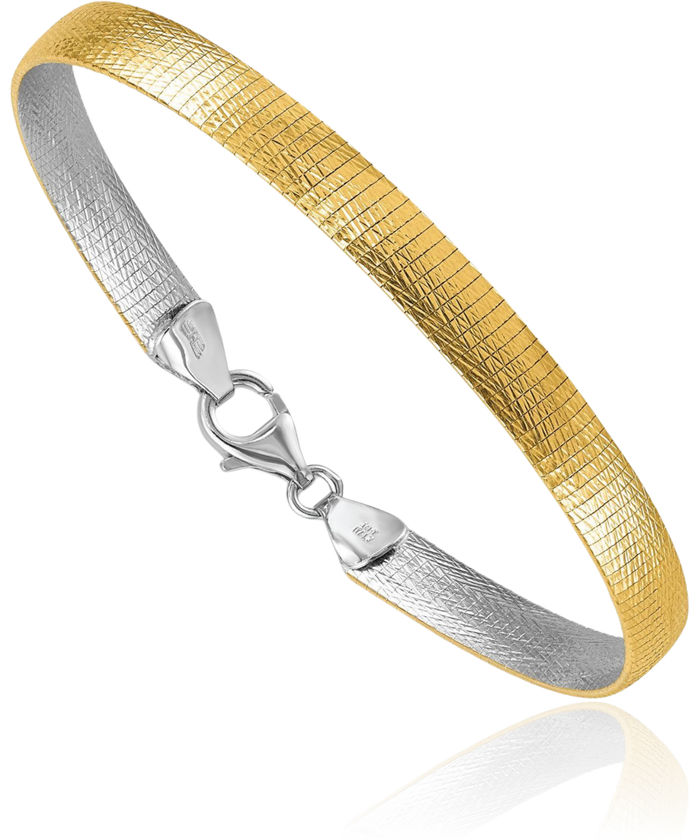 14K Solid Yellow Gold 6mm Reversible Cubetto Omega Snake Chain Bracelet