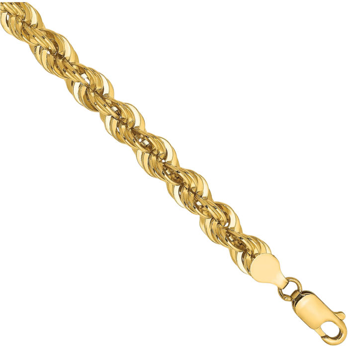 14K Solid Yellow Gold 6mm Rope Chain Bracelet