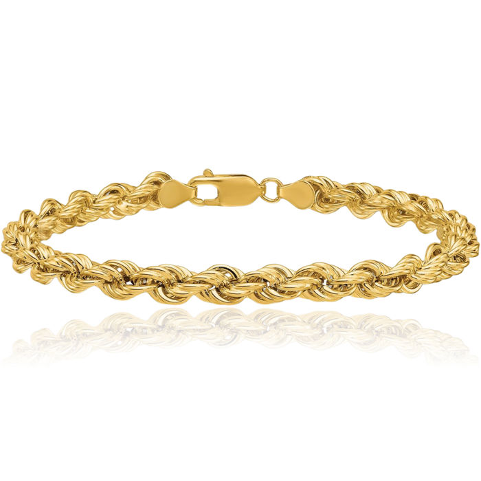 14K Solid Yellow Gold 6mm Rope Chain Bracelet