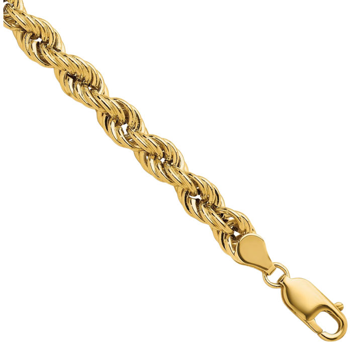 14K Solid Yellow Gold 6mm Rope Chain Twisted Link Necklace