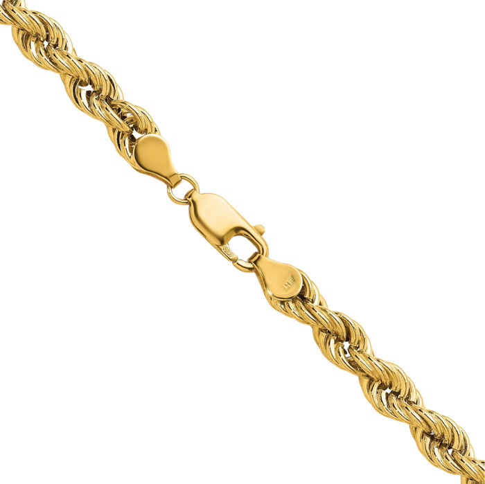 14K Solid Yellow Gold 6mm Rope Chain Twisted Link Necklace