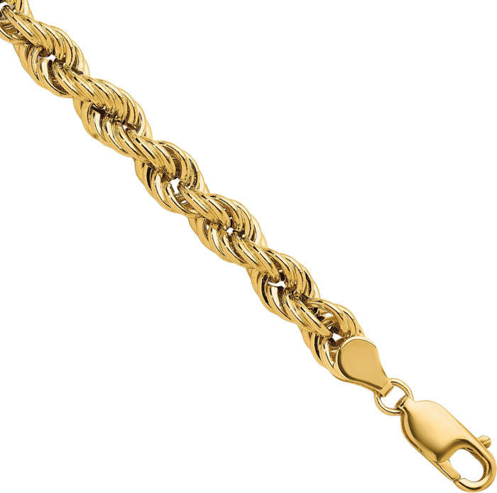 14K Solid Yellow Gold 6mm Rope Chain Twisted Link Necklace