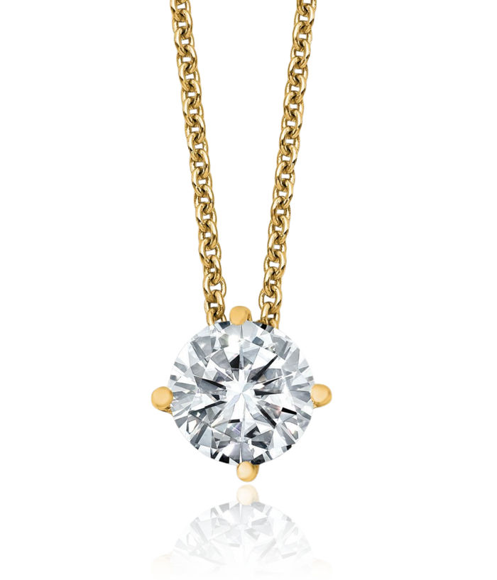 14K Solid Yellow Gold 6mm Round Moissanite Solitaire Chain Necklace