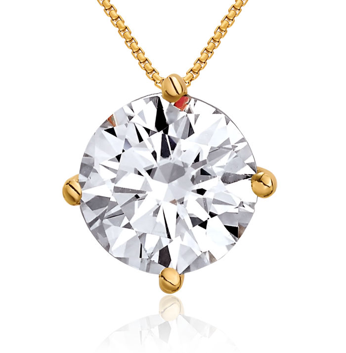 14K Solid Yellow Gold 6mm Round Moissanite Solitaire Floating Chain Slide Pendant Necklace Charm