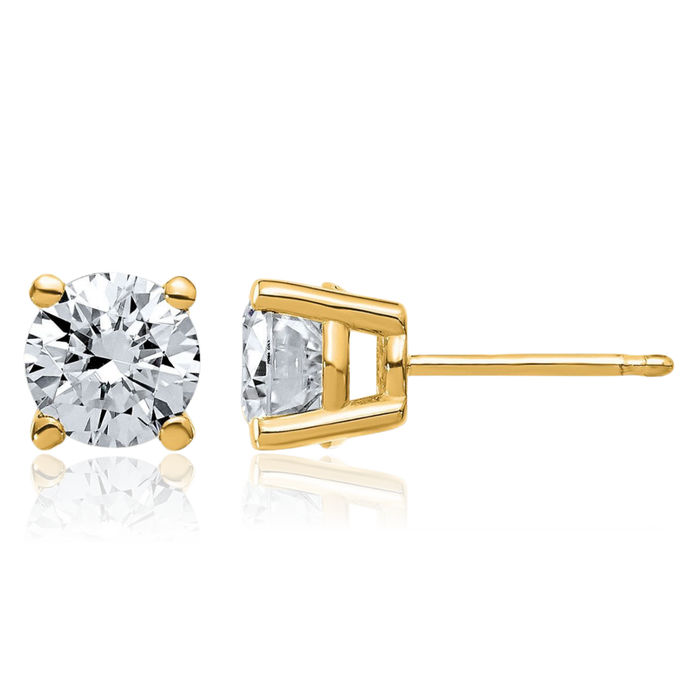 14K Solid Yellow Gold 6mm Round Solitaire Moissanite Stud Earrings