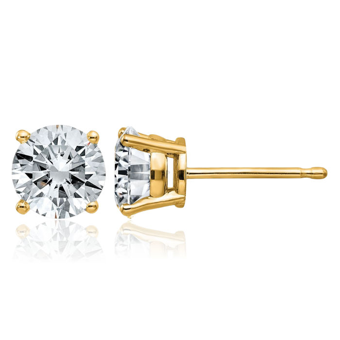 14K Solid Yellow Gold 6mm Round Solitaire Moissanite Stud Earrings