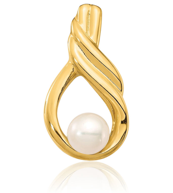 14K Solid Yellow Gold 6mm White Button Freshwater Cultured Pearl Pendant Floating Chain Slide Necklace Charm