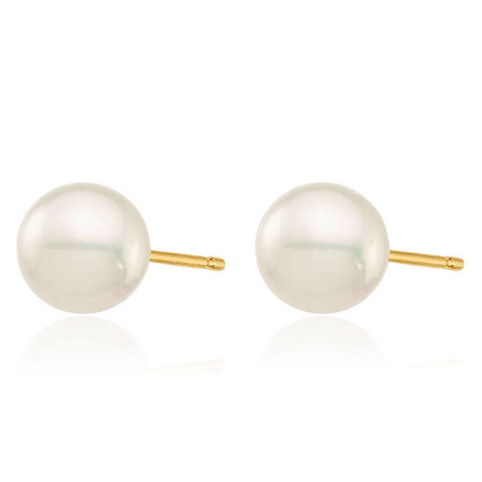 14K Solid Yellow Gold 6mm White Grey Black Round Freshwater Cultured Pearl 3 Pair Stud Earrings Set