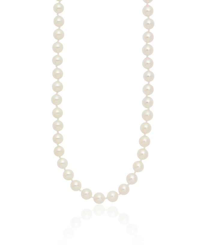 14K Solid Yellow Gold 6mm White Round Akoya Saltwater Cultured Pearl Necklace Chain