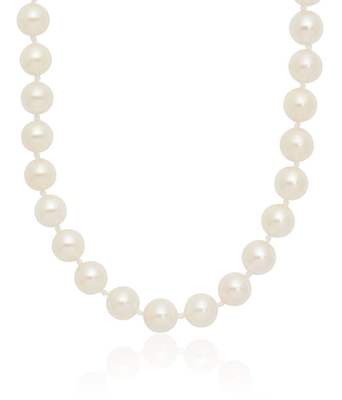 14K Solid Yellow Gold 6mm White Round Akoya Saltwater Cultured Pearl Necklace Chain