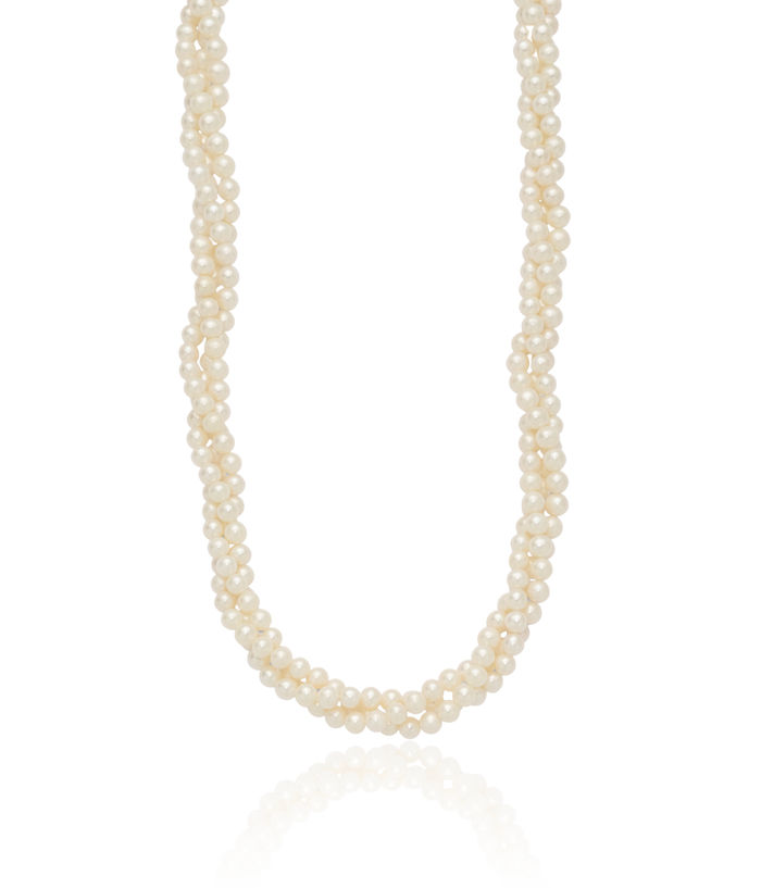 14K Solid Yellow Gold 6mm White Near Round Freshwater Cultured Pearl 3 Strand Necklace Chain