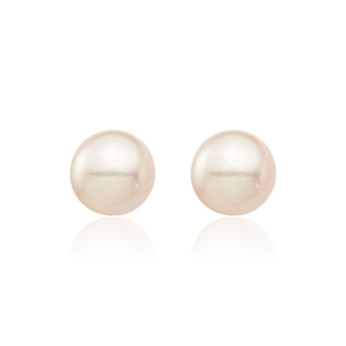 14K Solid Yellow Gold 6mm White Round Freshwater Cultured Pearl Stud Earrings Silicone Backs