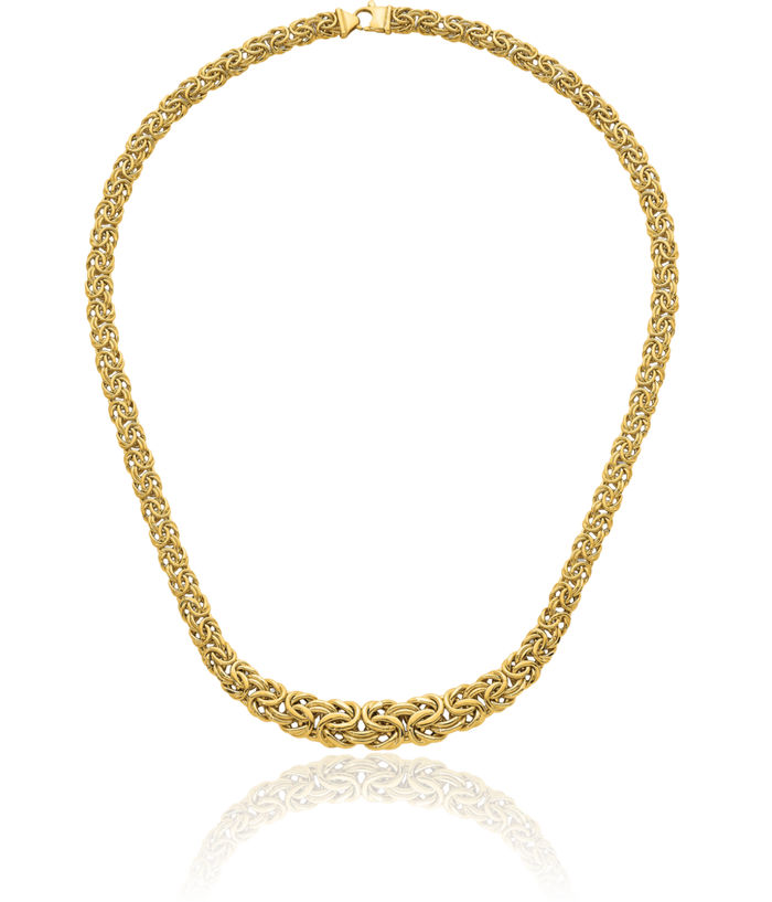 14K Solid Yellow Gold 7 12mm Graduated Byzantine Chain Necklace