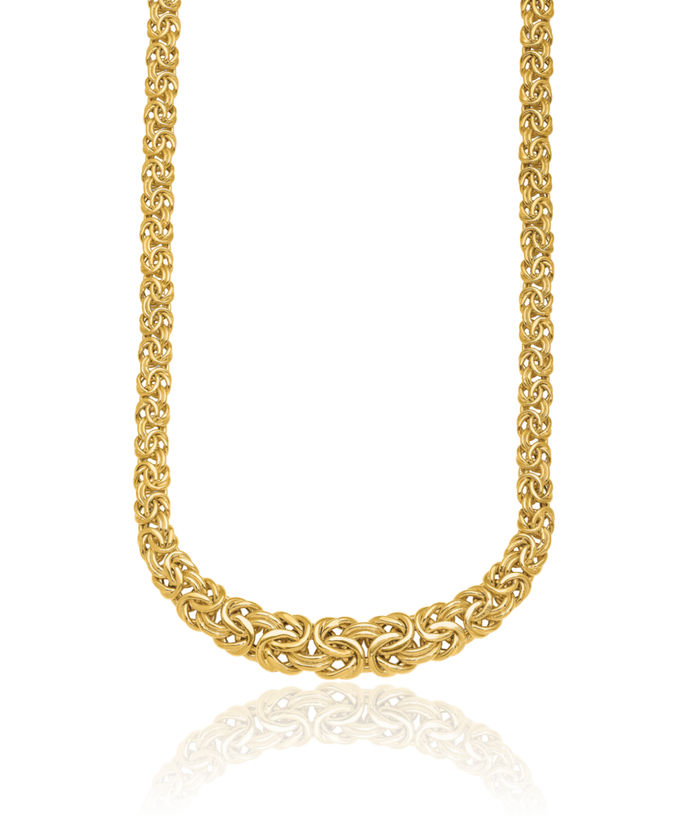 14K Solid Yellow Gold 7 12mm Graduated Byzantine Chain Necklace