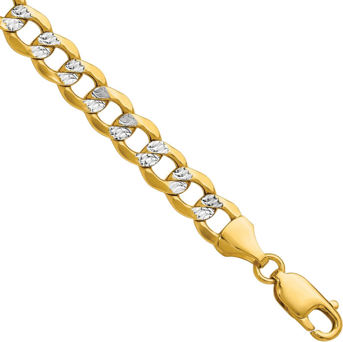 14K Solid Yellow Gold 7.1mm Curb Link Chain Bracelet