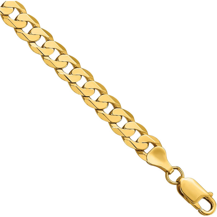 14K Solid Yellow Gold 7.25mm Curb Link Chain Bracelet