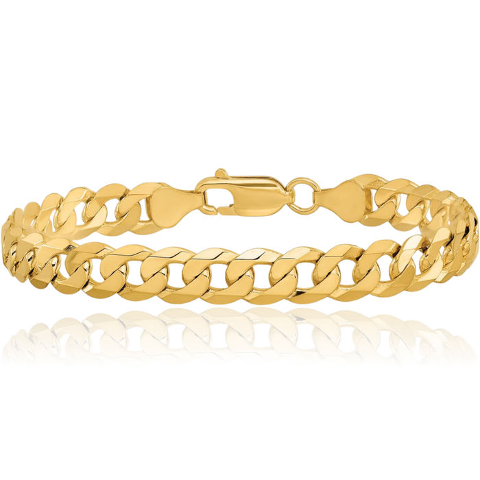 14K Solid Yellow Gold 7.25mm Curb Link Chain Bracelet