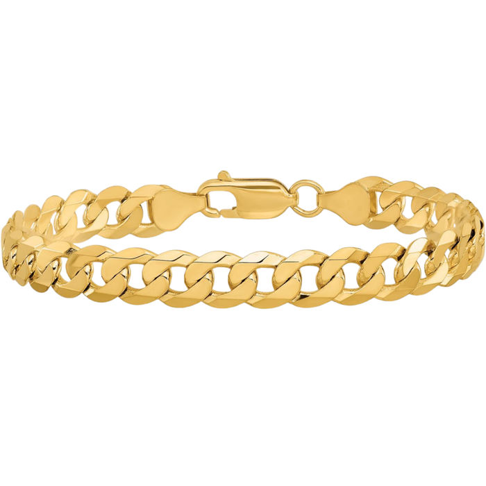 14K Solid Yellow Gold 7.25mm Curb Link Chain Bracelet