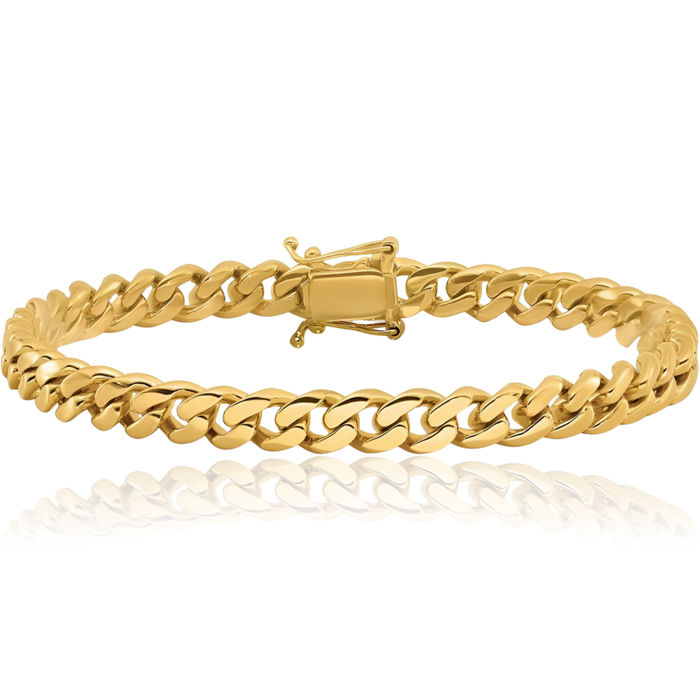 10K Solid Yellow Gold 9.6mm Round Curb Link Chain Bracelet