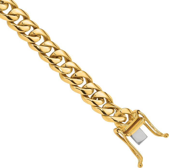 14K Solid Yellow Gold 7.25mm Round Curb Link Chain Bracelet