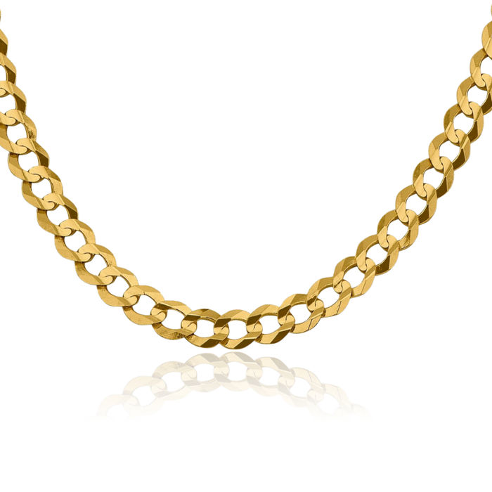 14K Solid Yellow Gold 7.2mm Cuban Curb Link Chain Necklace