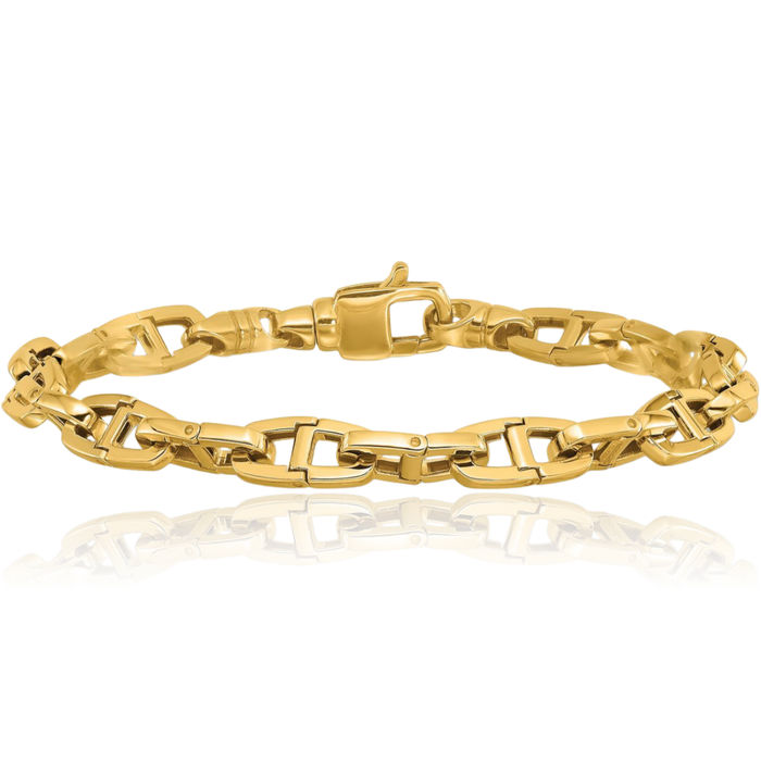 14K Solid Yellow Gold 7.2mm Anchor Mariner Link Chain Bracelet