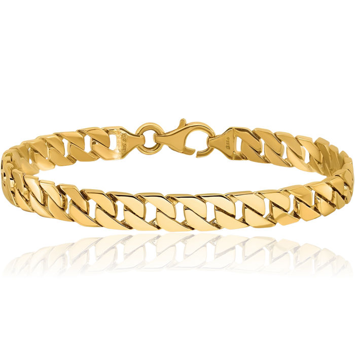 14K Solid Yellow Gold 7.4mm Curb Link Chain Bracelet