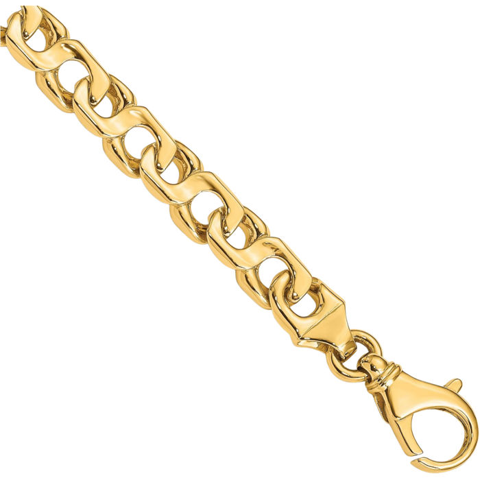 14K Solid Yellow Gold 7.4mm Link Chain Bracelet