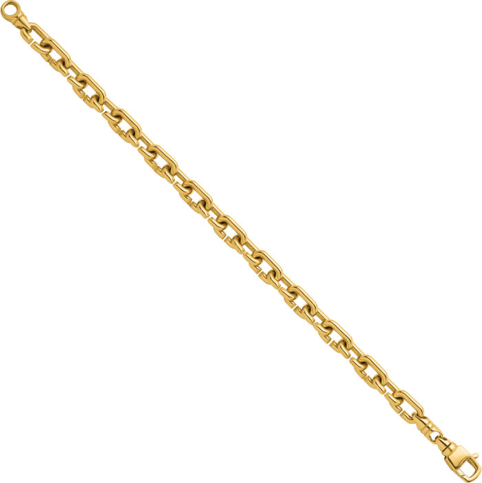 14K Solid Yellow Gold 7.4mm Notched Cable Rolo Link Chain Bracelet