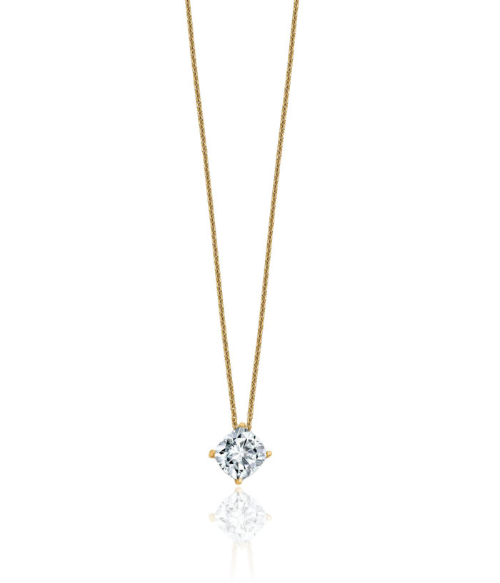 14K Solid Yellow Gold 7.50mm Cushion-Cut Moissanite Necklace Chain