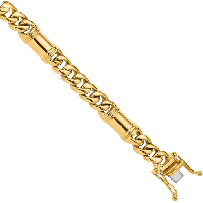 14K Solid Yellow Gold 7.5mm Box Curb Link Chain Bracelet