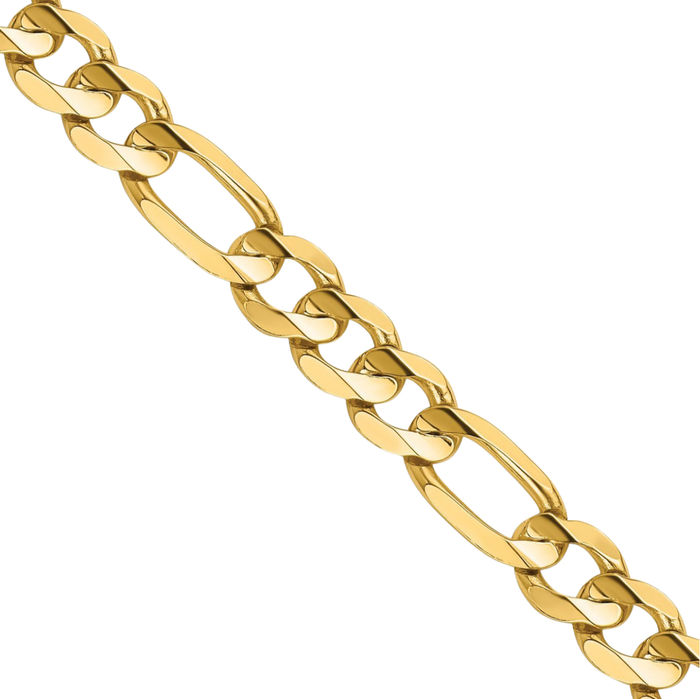 14K Solid Yellow Gold 7.5mm Concave Figaro Link Chain Necklace