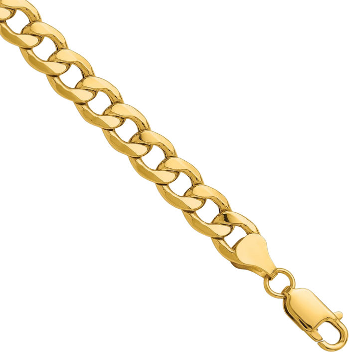 14K Solid Yellow Gold 7.5mm Curb Link Chain Bracelet