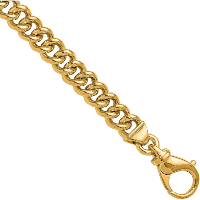 14K Solid Yellow Gold 7.5mm Curb Link Chain Bracelet