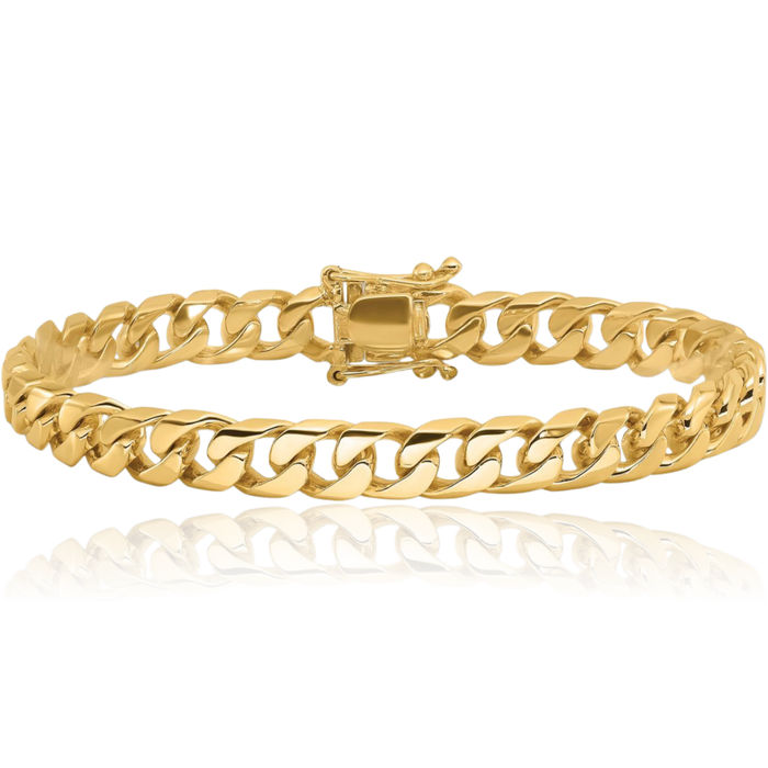 14K Solid Yellow Gold 7.5mm Curb Link Chain Bracelet