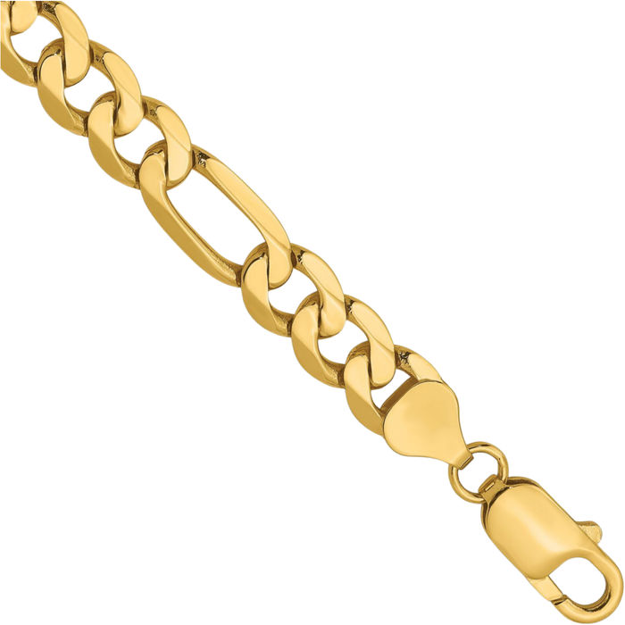 14K Solid Yellow Gold 7.5mm Figaro Link Chain Bracelet